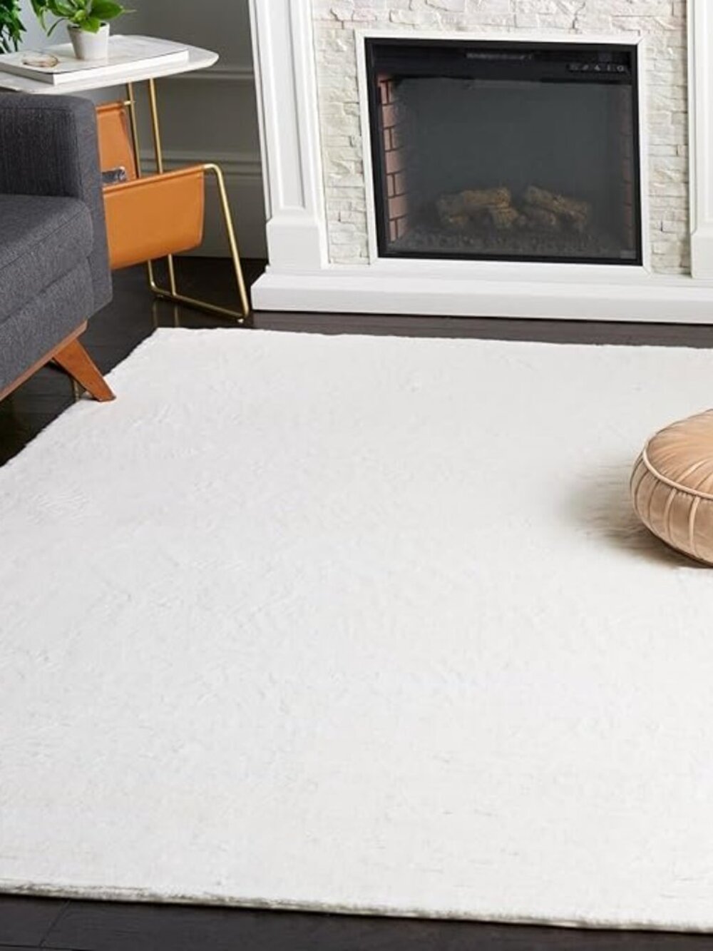 SAFAVIEH Washable Rug Faux Rabbit Fur Shag 3' x 5' Off-White, Slip Resistant